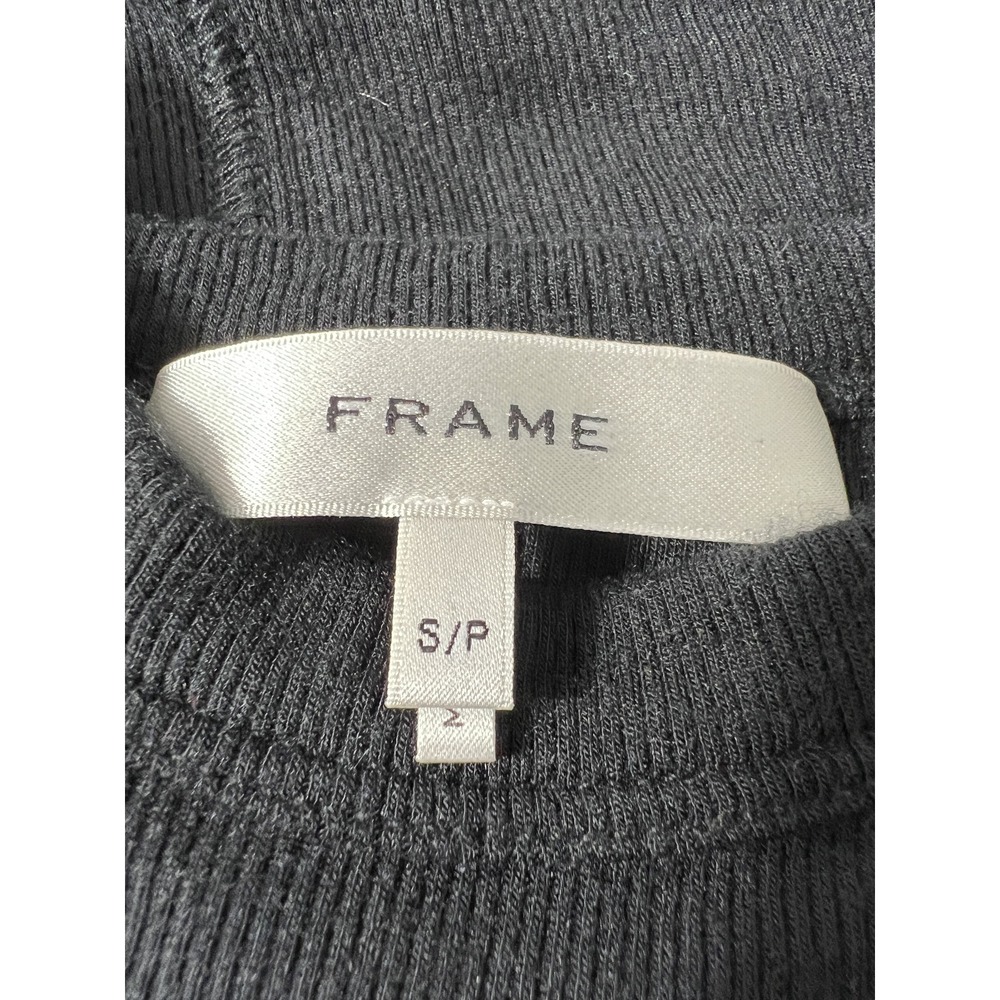 FRAME Women's Striped Rib Gold Button Crewneck Tee Small Black - Picture 3 of 12